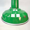 A green enamel rustic ceiling light with bronze top section and metal cage made in England by Thorlux circa 1940.