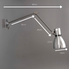Dimensions for a Czechoslovakian wall-mounted vintage industrial cantilever wall lamp with adjustable arm on a gray background made by Elektrosvit