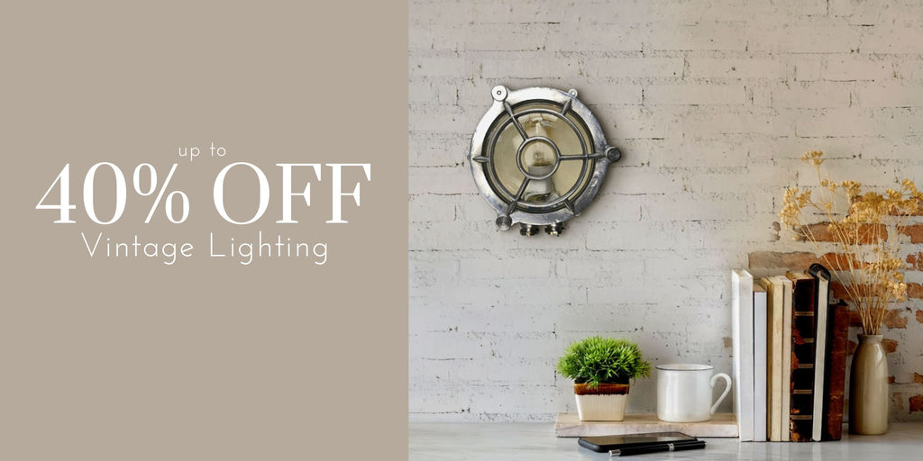 up to 40% off a wide range of vintage industrial lighting including wall lights, table. lamps and ceiling pendant lights