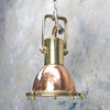 Vintage industrial Copper & brass cargo ceiling light restored for use in modern interiors and compatible with LED light bulbs