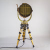 Daylight signal light by Shonan Kosakusho, reclaimed from military war ships. Paired with a military gyroscope to create a bespoke large tripod floor lamp