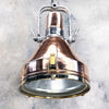 large copper pendant light which is vintage and has been reclaimed from industrial cargo ships and restored by Loomlight in UK. We ship these pendant lights worldwide