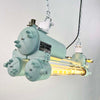Vintage industrial strip light in matte duck egg green fitted with dimmable Edison LED tubes, reclaimed from the engine rooms of cargo ships. Made in the 1970's by South Korean manufacturer, Daeyang. Extensively refurbished with dimmable LED Edison tubes and a matte paint finish. These ceiling lights are ready to install in contemporary interiors.