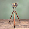 Shop the brass daylight signal lamp. A morse code light reclaimed from Navy ships. Paired with a Stanley of London tripod to create a bespoke signal light tripod floor lamp.