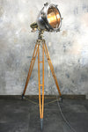 Japanese XL Industrial Stainless Steel & Brass Search Light Tripod