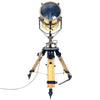 British brass vintage marine searchlight wooden tripod floor lamp