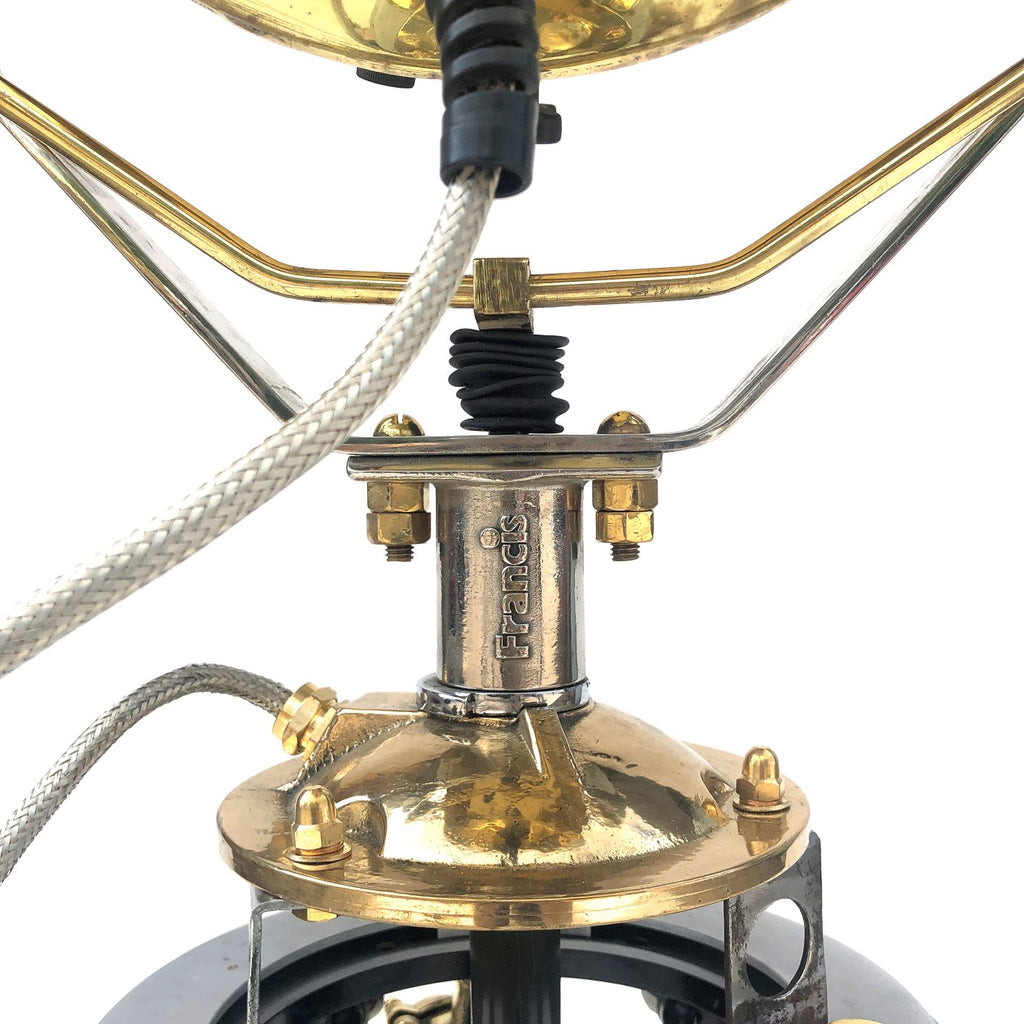 British brass vintage marine searchlight wooden tripod floor lamp