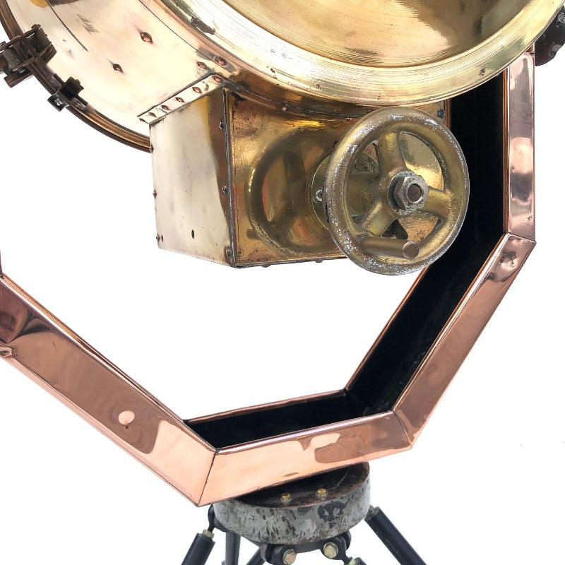 Reclaimed Industrial Copper & Brass Searchlight Tripod Floor Lamp