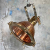 small vintage industrial copper cargo ceiling light with LED light bulb. Original Wiska light fixture professionally restored by Loomlight