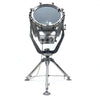A reclaimed retro industrial aluminium marine searchlight paired with a satellite tripod to create a large bespoke floor lamp.