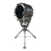 A reclaimed retro industrial aluminium marine searchlight paired with a satellite tripod to create a large bespoke floor lamp.