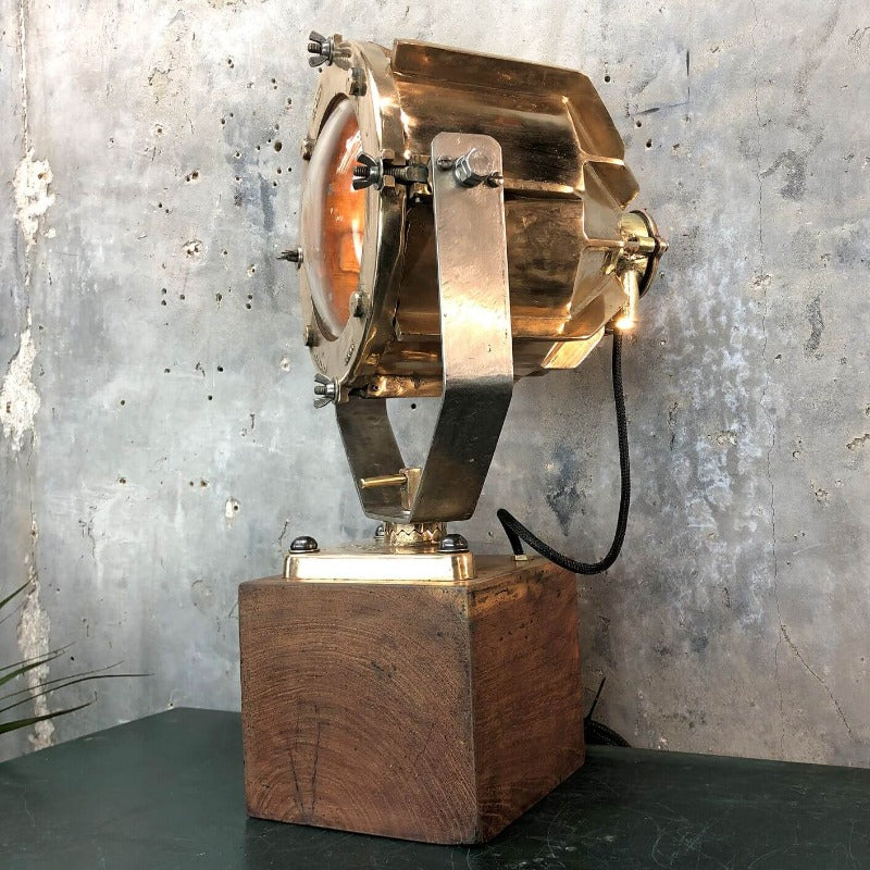A unique vintage bronze and teak industrial desk lamp. 