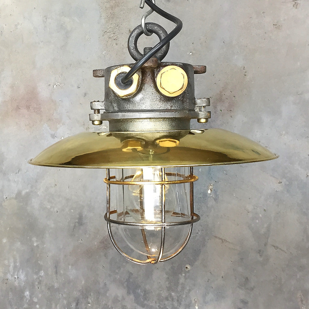 A vintage industrial brass Cage Ceiling Pendant Light. 