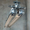 Vintage industrial aluminium flameproof tube ceiling strip light with protective metal cage