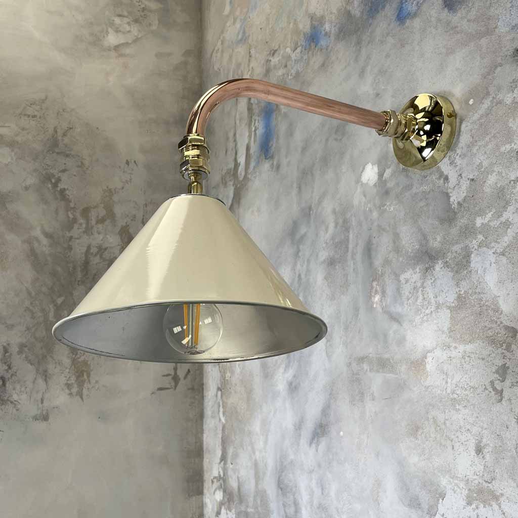 Vintage Industrial Ivory & copper cantilever wall Light