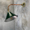 Bespoke vintage British army green tilting festoon wall lamp with copper and brass cantilever wall fixture.