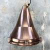 copper vintage industrial ceiling pendant light, conical shaped.