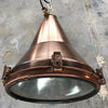 copper vintage industrial ceiling pendant light, conical shaped.