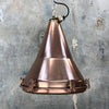 copper vintage industrial ceiling pendant light, conical shaped.