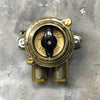 A vintage industrial surface mounted brass light switch by Wiska with 2 entry ports. This is a water tight light switch for indoor or outdoor use.