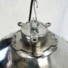 Vintage industrial cage ceiling light made from cast steel with LED filament light bulb. professionally refurbished by British lighting restoration specialists Loomlight.