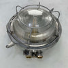 Vintage cast aluminium round bulkhead light with diffusion glass, made in GDR by EOW in the 1970's. Vintage industrial lighting which has been carefully restored