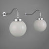 White opaline glass globe wall light with aluminium swan neck wall bracket