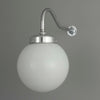 White opaline glass globe wall light with aluminium swan neck wall bracket
