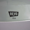 a 1950s mint green enamel industrial pendant light by REVO on a grey background. 