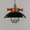 1950s Black Enamel Caged Industrial Pendant Lights