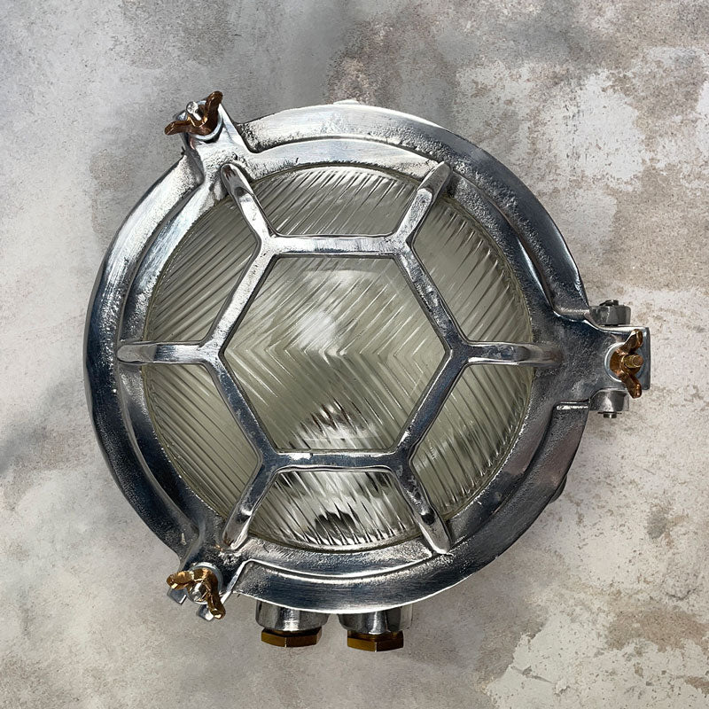 Shop our vintage outdoor commercial lighting. Professionally restored industrial style bulkhead suitable for outdoor use compatible with LED light bulbs. 