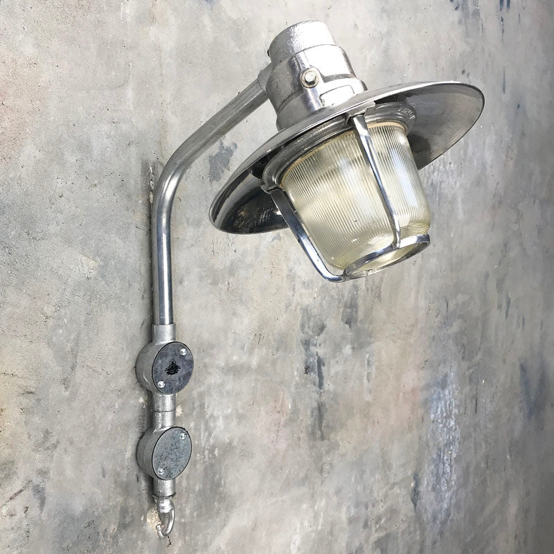 Vintage industrial outdoor aluminium swan neck wall lamp with prismatic glass shade