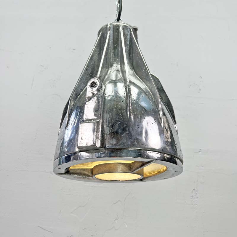 A vintage industrial cast aluminium atex ceiling pendant light by Cortem, an italian manufacturer of industrial fixtures & fittings. Professionally restored by Loomlight in Leicester