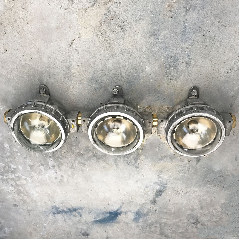 small wall spot lights as a set of 3. Industrial style aluminium wall mounted sport lights.