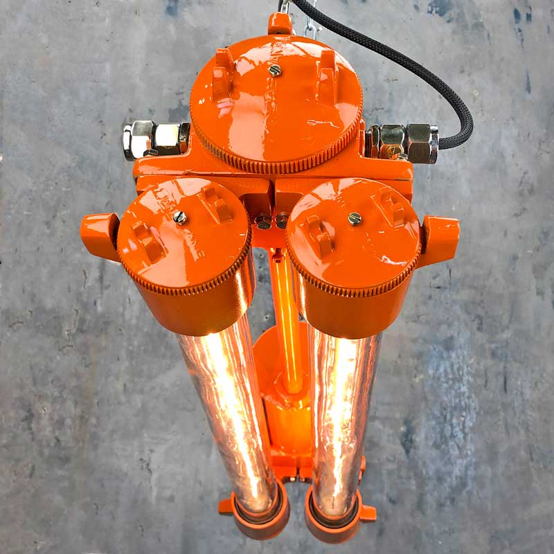 Vintage industrial orange LED strip light. Retro Edison Tube Strip Light refurbished by British lighting restoration specialists Loomlight.