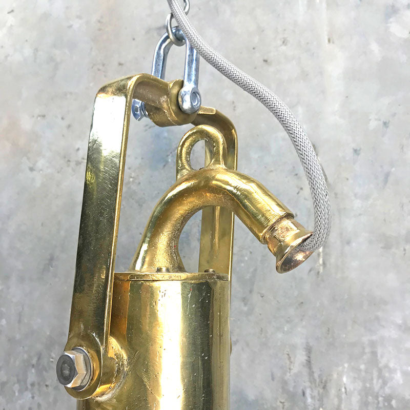 Vintage industrial Copper & brass cargo ceiling light restored for use in modern interiors and compatible with LED light bulbs