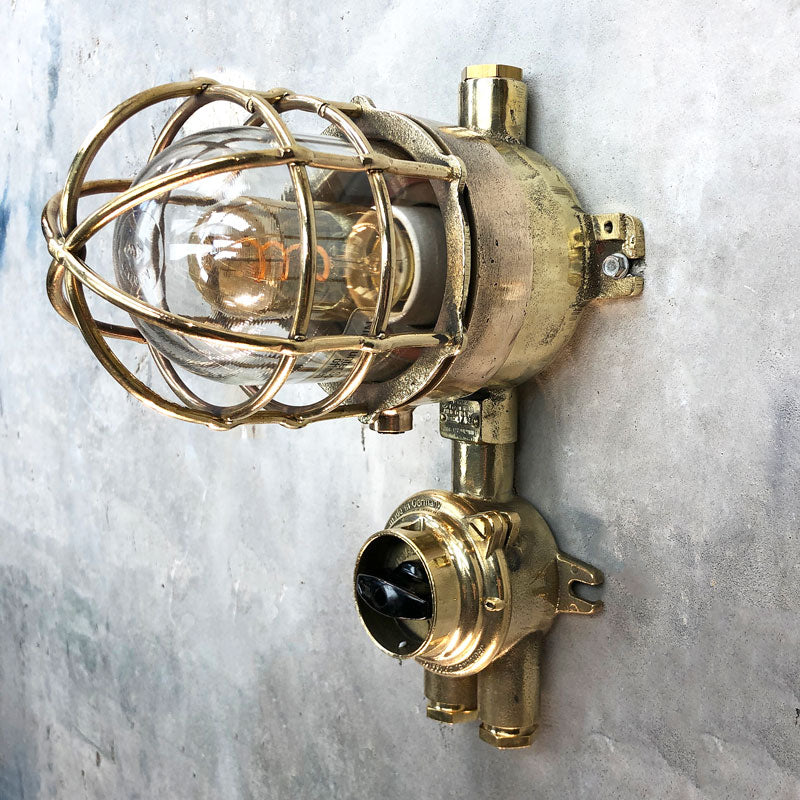 Shop the outdoor brass wall light with switch by Wiska. Robust wall light with authentic industrial style. Compatible with LED light bulbs. Worldwide shipping available.