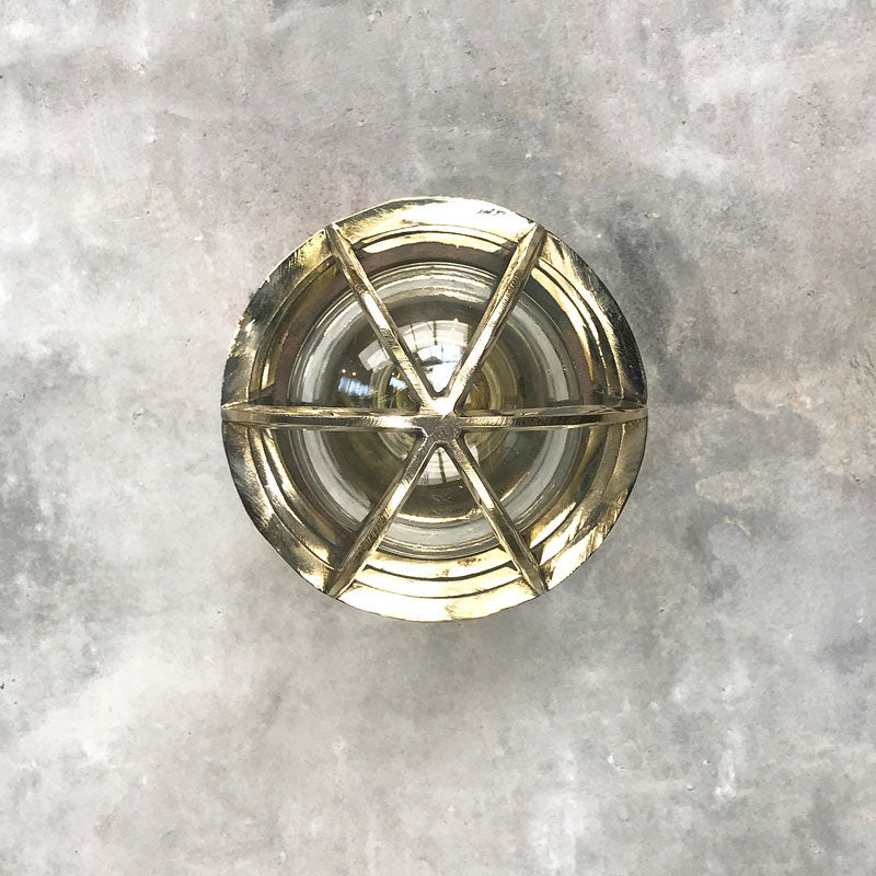 Cage wall light in brass & bronze reclaimed from industrial settings and restored suitable for outdoor use. Also great for modern interiors where you want original industrial features. 