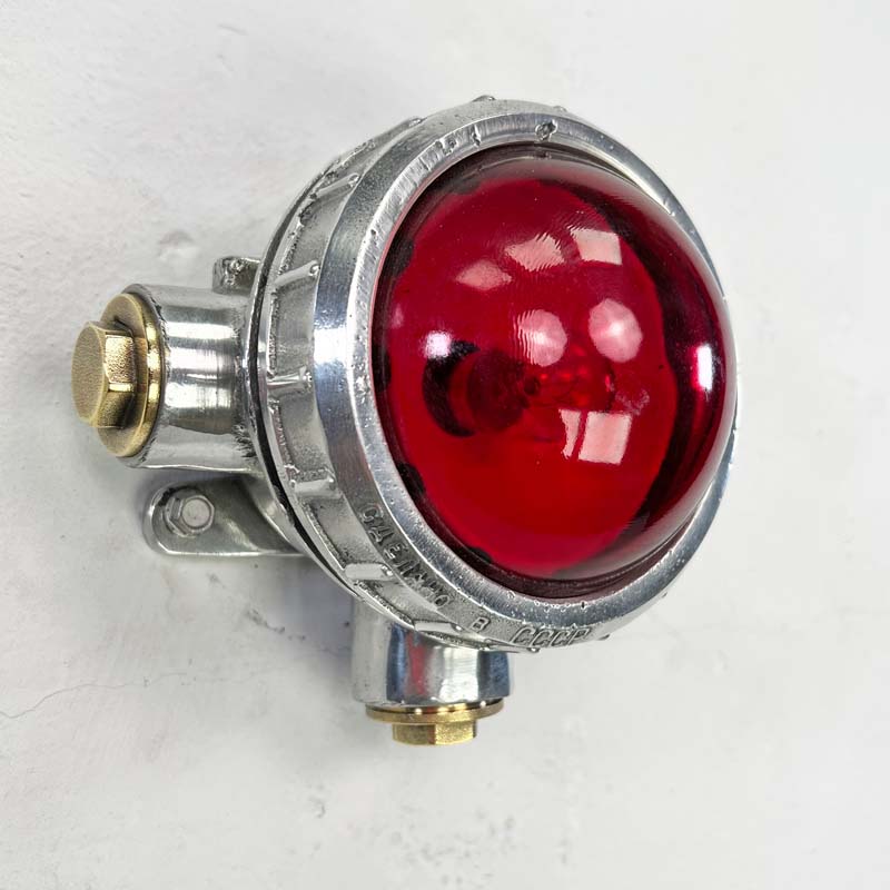 A reclaimed red industrial spotlight for wall or ceiling lighting. Small but robust these quirky lamps will add authentic industrial character to any interior. They can be used with conduit piping where surface mounted electrical cables are required.