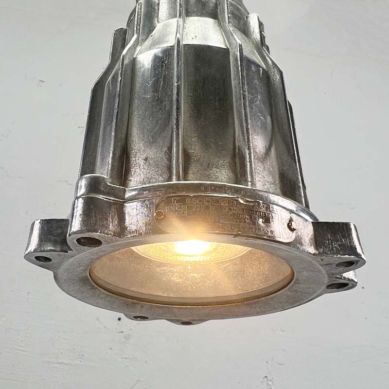 Shop the small industrial spotlights reclaimed and restored by Loomlight ready for industrial style interiors. Great small downlighting for hanging in multiples over a dining table, kitchen island or anywhere you want directional down light. Compatible with LED light bulbs