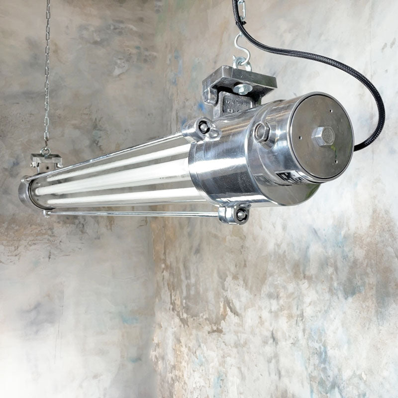 Shop our Vintage ceiling striplight ideal for vintage industrial interiors. It is an old tube light fitted with LED T8 Tubes made by Aqua Signal refurbished by Loomlight. 