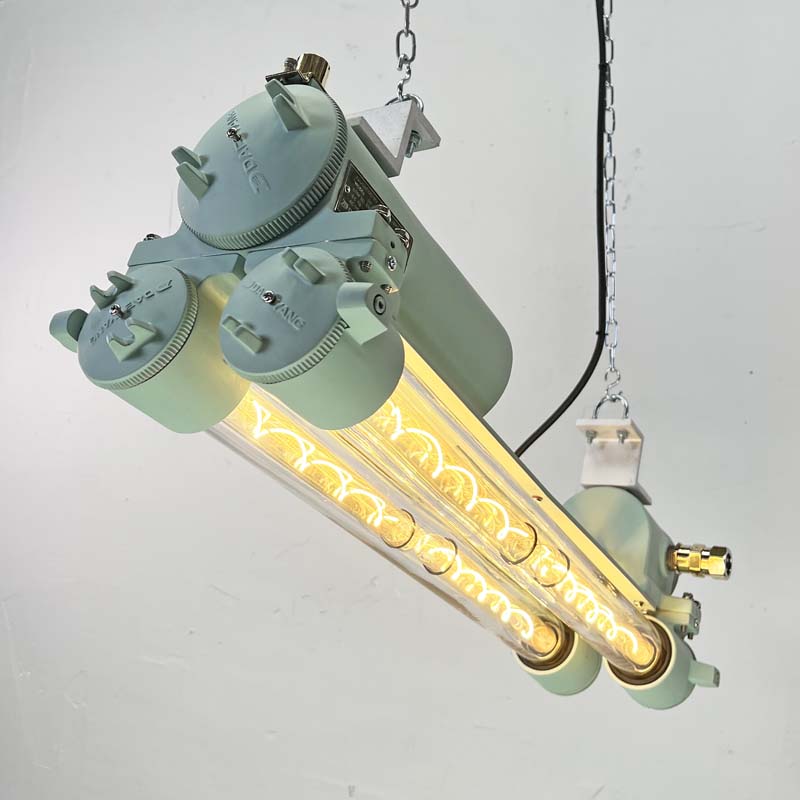 Vintage industrial strip light in matte duck egg green fitted with dimmable Edison LED tubes, reclaimed from the engine rooms of cargo ships. Made in the 1970's by South Korean manufacturer, Daeyang. Extensively refurbished with dimmable LED Edison tubes and a matte paint finish. These ceiling lights are ready to install in contemporary interiors. 
