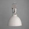 a vintage industrial white pendant light by Thorlux with a sturdy aluminium housing and white enamel dome shade at 460mm diameter. 