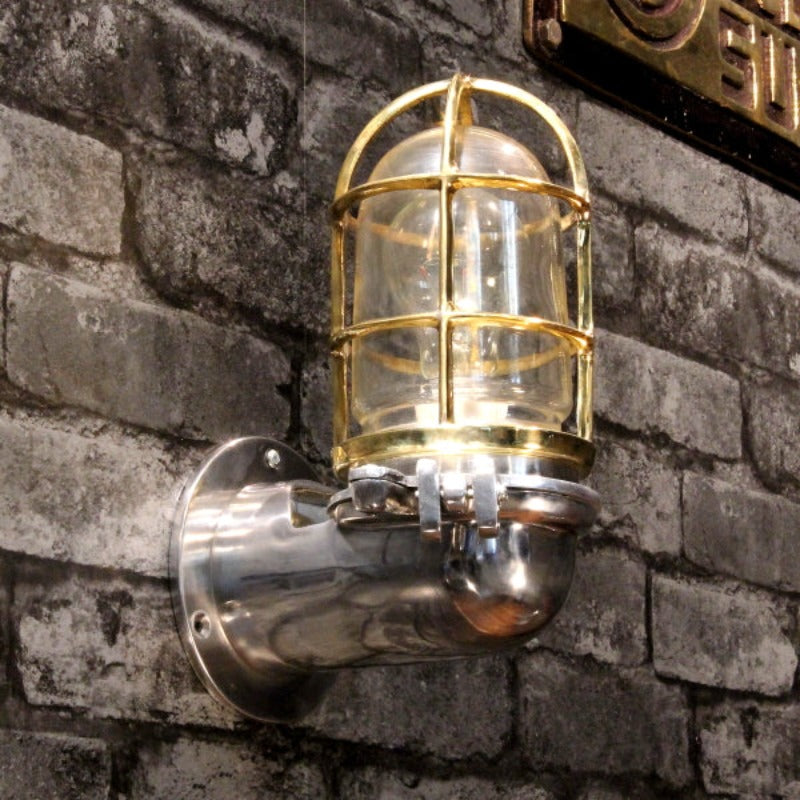 Aluminium and brass 90 degree wall lighting fixture.  