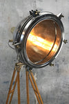 Japanese XL Industrial Stainless Steel & Brass Search Light Tripod