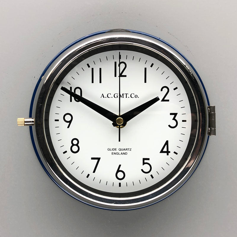 A classic blue wall clock with white face and black digits. Featuring a quartz silent sweep seconds hand movement which means this is a silent clock! Silent wall clocks for modern interiors.
