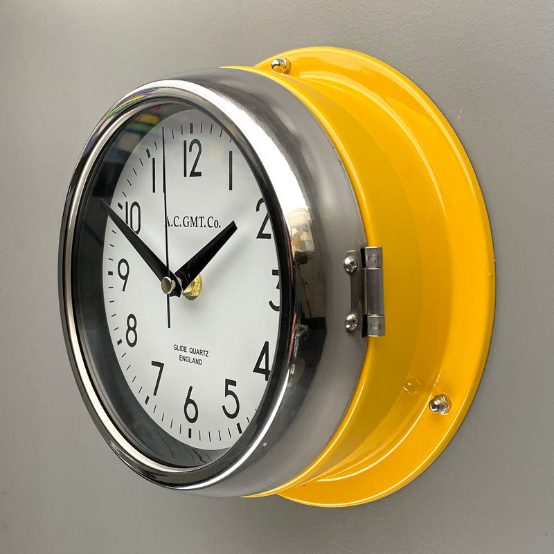 Our yellow kitchen clock is 20cm diameter. The classic clocks are ideal for a kitchen wall. Silent wall clocks that suit modern kitchens.