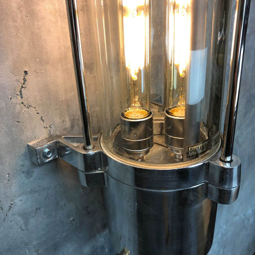a vintage industrial style aluminium wall mounted flameproof strip light with Edison LED tubes.