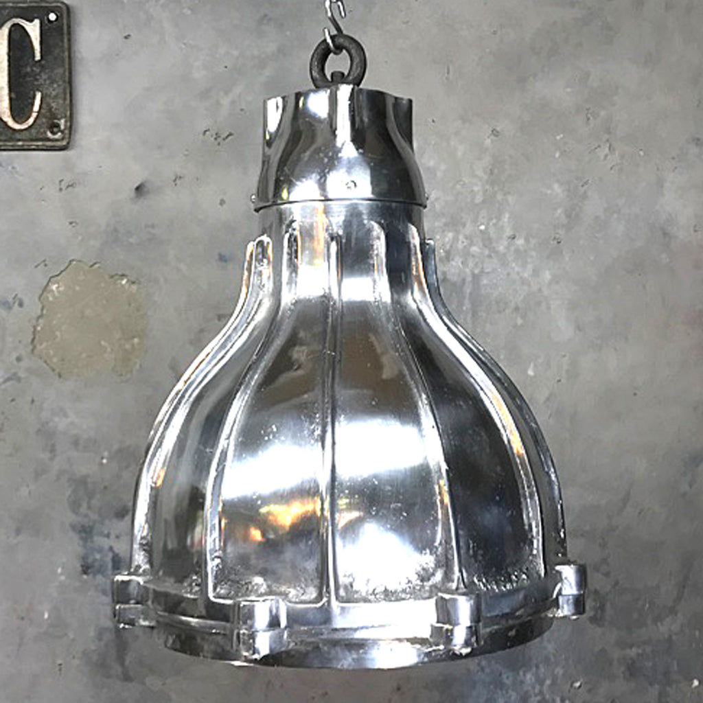 Large industrial style aluminium blast proof ceiling pendant. 
