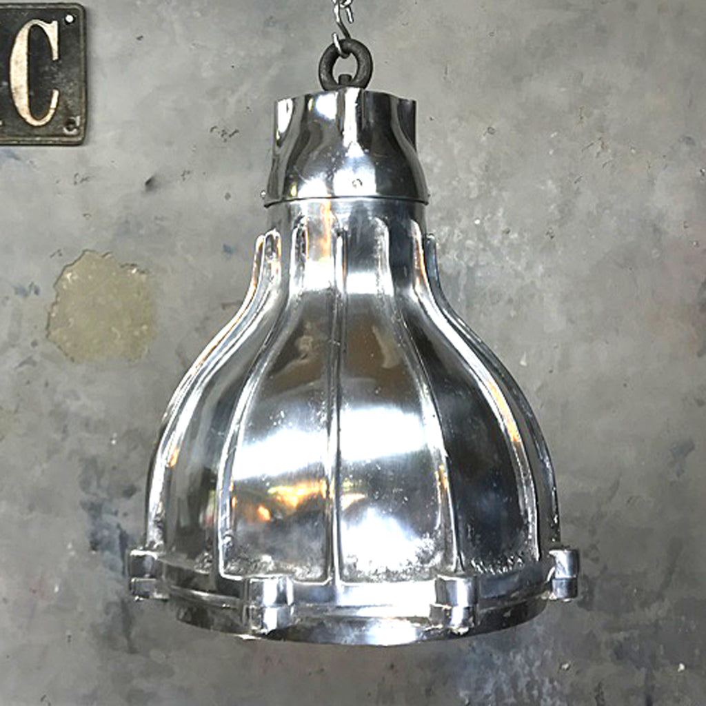 Large industrial style aluminium blast proof ceiling pendant. 